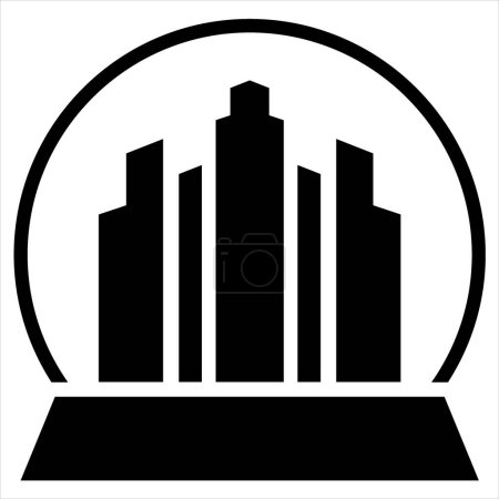 Illustration of a flat design image, a solid black logo forming a building of various shapes