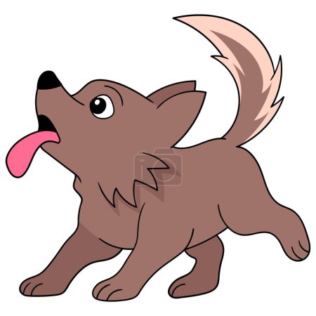 doodle image of a cute cartoon animal, a brown dog sticking out its tongue invitingly to play