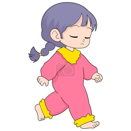 Illustration for Cartoon doodle illustration of people's activities, young girl experiencing sleep walking disease - Royalty Free Image