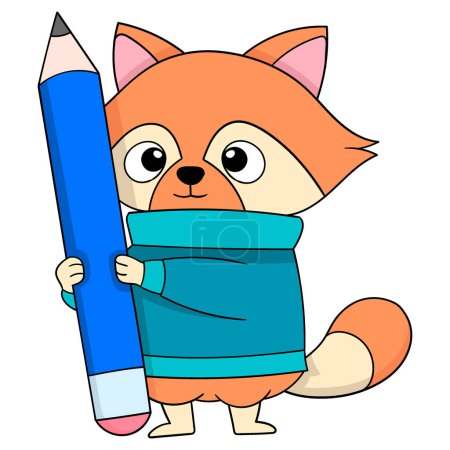 Ilustración de Dibujos animados doodle ilustración lindo animal, estudiante civet niño está sosteniendo un lápiz grande para escribir en la escuela - Imagen libre de derechos