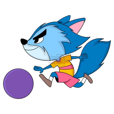 Illustration for Cartoon doodle illustration cute animal, The blue ferret is seriously dribbling a soccer ball - Royalty Free Image