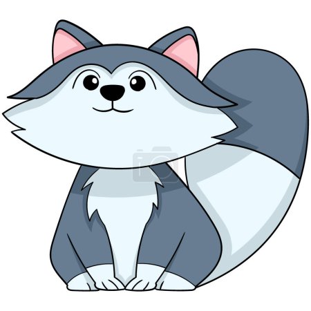 Cartoon Doodle Illustration niedliches Tier, eine graue domestizierte dicke Katze ähnlich einer Zibetkatze