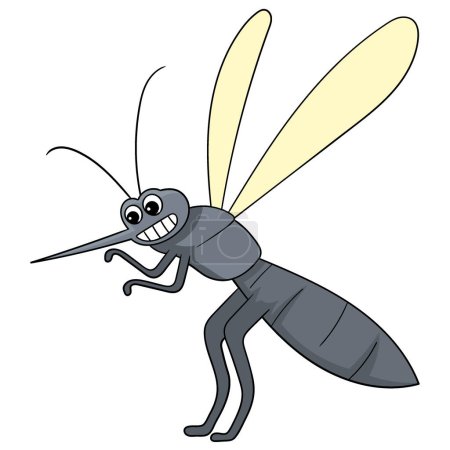 Zeichentrick-Doodle-Illustration von Tieren, die sich lustig verhalten, Freche Mücken lächeln böse und suchen Menschen