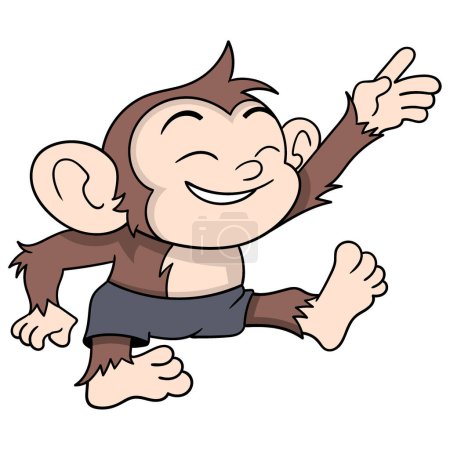 Cute animal cartoon doodle, monkey child having fun jumping up and down smiling