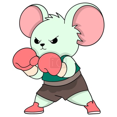 Illustration for Cartoon doodle of animals doing activities, a small mouse is seriously doing a boxing sports pose - Royalty Free Image