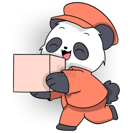 Zeichentrick-Doodle mit niedlichen Tieraktivitäten: Panda wird zum Kurier, der Pakete an Kunden ausliefert