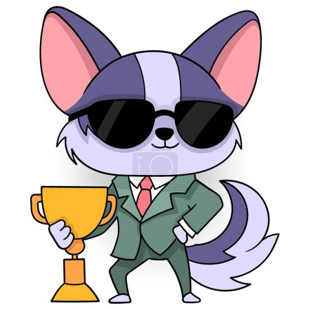 animal d'affaires dessin animé doodle, chien d'affaires gagne le prix comme travailleur le plus réussi