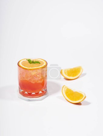 Italian soda strawberry orange isolated on white background. Exotic summer drinks.