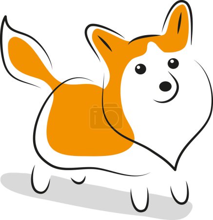Téléchargez les photos : Mignon simple stylisé corgi chien ligne gribouillis icône sur blanc dessin animé Pembroke Welsh Corgi vecteur illustration - en image libre de droit
