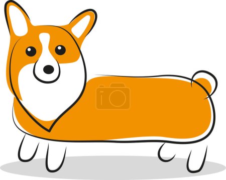 Téléchargez les photos : Mignon simple stylisé corgi chien ligne gribouillis icône sur blanc dessin animé Pembroke Welsh Corgi vecteur illustration - en image libre de droit