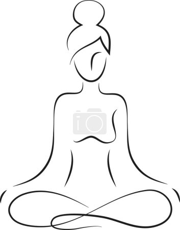 Téléchargez les photos : Assis dans la pose de lotus fille femme yoga spa pureté méditation calme entreprise logo ligne noire et blanche - en image libre de droit