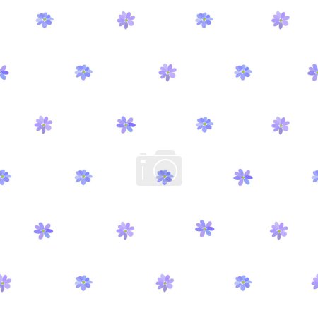 Téléchargez les photos : Modèle sans couture de fleurs de forêt sauvage à floraison printanière violet bleu Hepatica - en image libre de droit