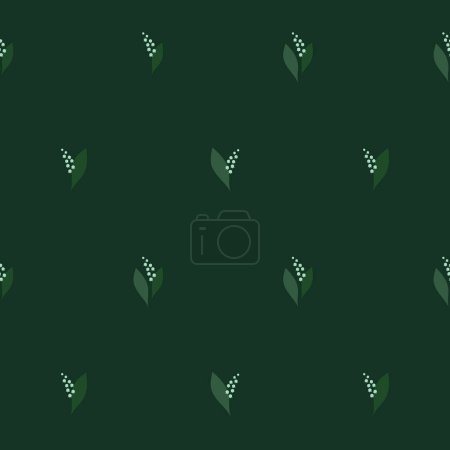 Téléchargez les photos : Simple élégant minimaliste vert foncé mai cloches lys de la vallée fond de papier peint motif sans couture - en image libre de droit