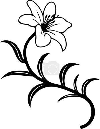 Foto de Dibujo en blanco y negro de una elegante flor de lirio vintage línea retro arte aislado en el símbolo blanco de la decoración ornamento pureza - Imagen libre de derechos