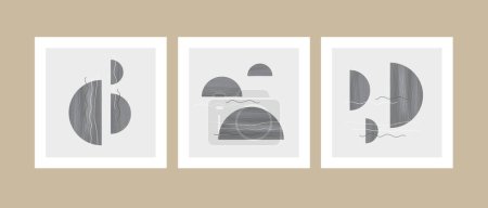 Foto de Tres enmarcado abstracto pastel gris simple semicírculos minimalistas vector cartel conjunto de arte pintado - Imagen libre de derechos