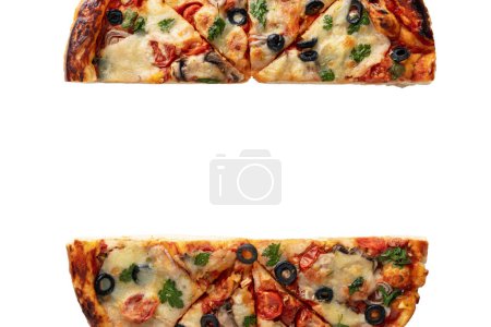 Photo for Pizza cut in half on a white background isolate, top view - Royalty Free Image