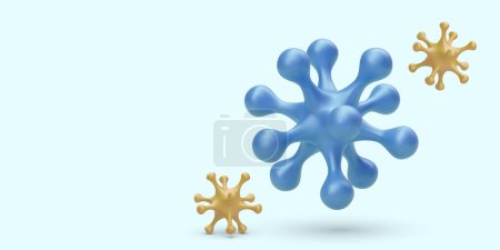 Illustration for Realistic colour virus bacteria with shadow isolated on light blue background. Vector illustration - Royalty Free Image