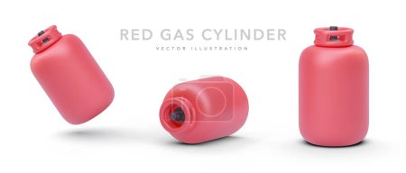 Ilustración de Conjunto de cilindros de gas rojo realistas 3d aislados sobre fondo blanco. Ilustración vectorial - Imagen libre de derechos