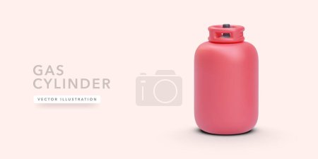 Red gas cylinder in 3d realistic style isolated on light background. Vector illustration