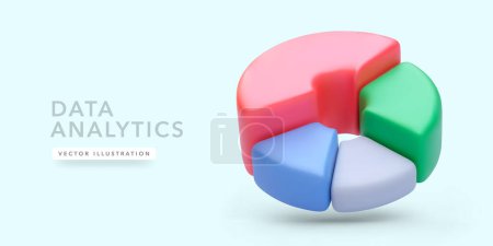 Data analytics concept with 3d realistic diagram isolated on light background. Vector illustration