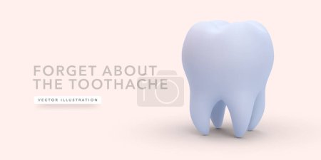Mundgesundheitliches Konzept mit 3D-realistischem Zahn isoliert auf hellem Hintergrund. Vektorillustration