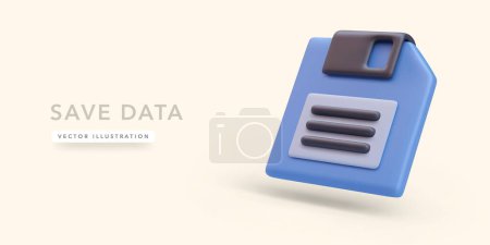 Blue floppy disk in 3d realistic style isolated on light background. Vector illustration