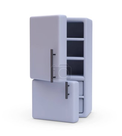 3D realistischen grauen Kühlschrank mit Schatten isoliert auf weißem Hintergrund. Vektorillustration