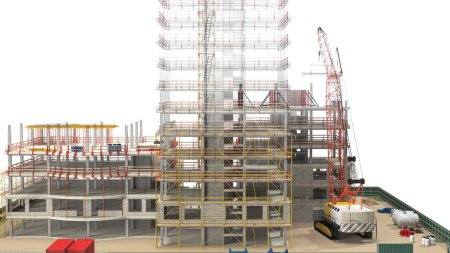 Photo for Building Contruction Site, BIM Project, 3d rendering, 3d illustration - Royalty Free Image