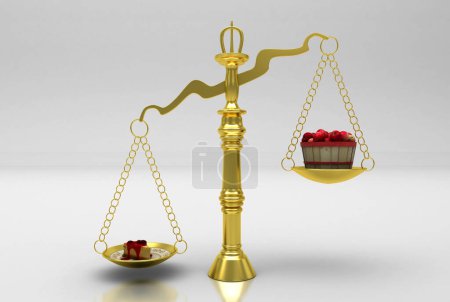 Photo for 3d rendering of golden scales with dessert and fruits - Royalty Free Image