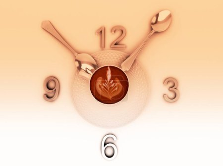 Foto de Taza de café en el reloj de línea sobre un fondo claro - Imagen libre de derechos
