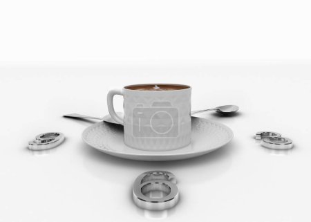 Téléchargez les photos : Tasse de café sur le cadran horloge sur un fond clair - en image libre de droit