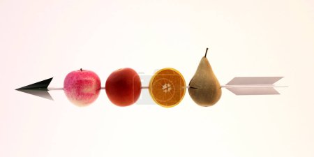 Téléchargez les photos : Fruits abstraits avec flèche sur le fond de couleur - en image libre de droit