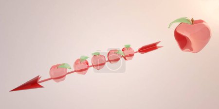 Photo for Red arrow and glass apples on white background - Royalty Free Image