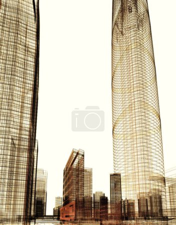 Foto de 3 d ilustración - ciudad futurista abstracta con edificios de la ciudad - Imagen libre de derechos