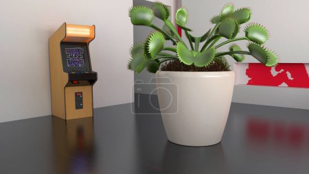 Photo for Interior of living room 3 d with plant in pot - Royalty Free Image