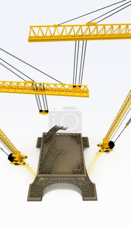 Photo for 3 d render of a construction crane with the Eiffel Tower - Royalty Free Image