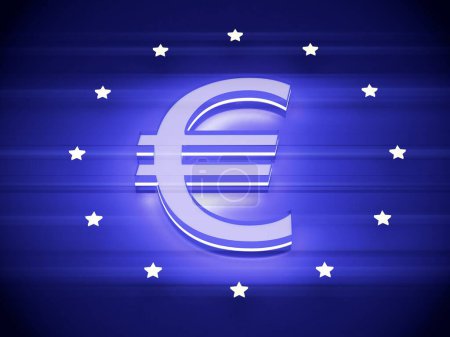 Photo for Euro currency symbol on blue background. - Royalty Free Image
