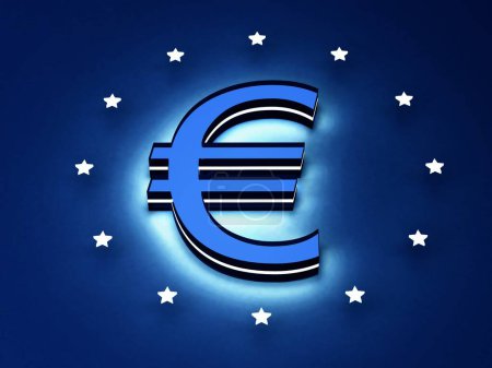 Téléchargez les photos : Symbole de devise euro sur fond bleu. - en image libre de droit
