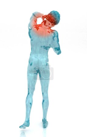 Foto de Ilustración digital de una figura humana de agua con dolor en la zona del cuello - Imagen libre de derechos