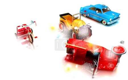 Foto de Accidente con coches retro y coches de juguete. - Imagen libre de derechos