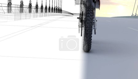 Téléchargez les photos : Composite numérique de la conduite de moto avec route - en image libre de droit