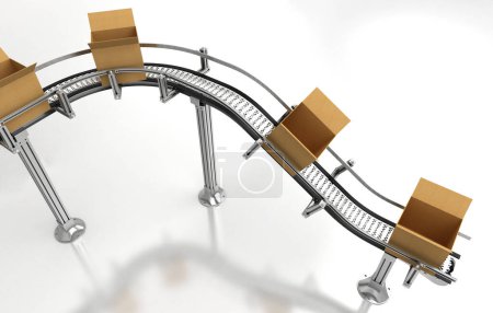 Photo for Cardboard boxes with conveyor belt. 3 d illustration - Royalty Free Image