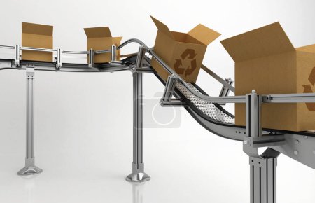 Photo for Cardboard boxes with conveyor belt. 3 d illustration - Royalty Free Image