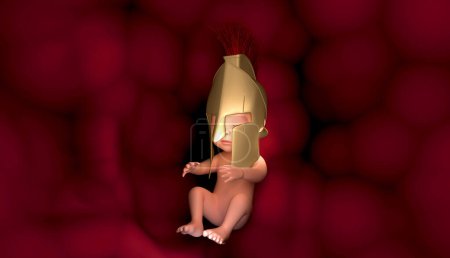 Téléchargez les photos : Foetus humain semaine 3 d illustration, rendu 3 d, bébé dans le casque - en image libre de droit