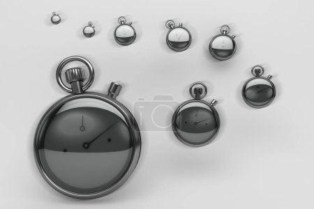 Foto de 3 d representación de un reloj de metal sobre un fondo blanco. - Imagen libre de derechos
