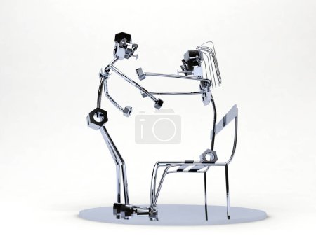 Téléchargez les photos : Figurines de robot en métal. 3d - en image libre de droit