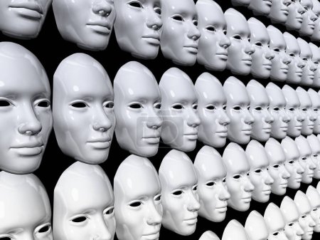 Photo for Group of white human masks on a black background - Royalty Free Image