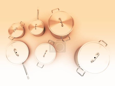 Photo for Stainless steel metal cooking pots - Royalty Free Image