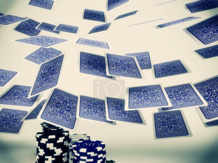 Téléchargez les photos : Cartes à jouer avec des jetons de poker sur table en bois - en image libre de droit