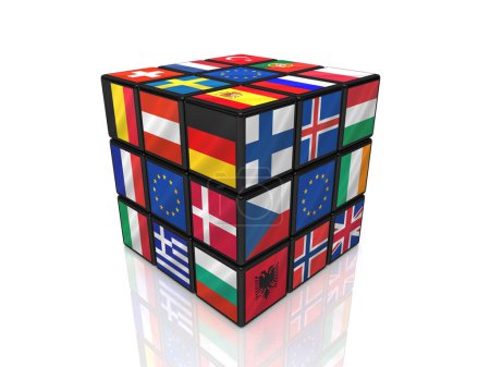 Téléchargez les photos : 3 d rendu du cube rubik avec drapeaux de drapeau de l'Union européenne - en image libre de droit